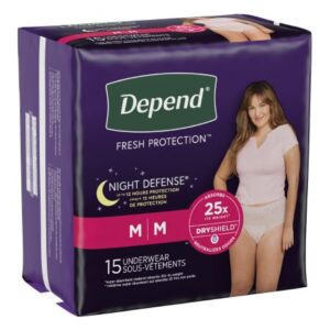 Depend Night Defense Underwear For Women, Adult, Medium, Blush Color, 31 to 37 Inch Waist, Disposable, 60 Count, #51703 — M / Case (60)
