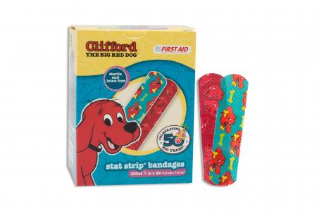 American White Cross Adhesive Bandages — 0.75 x 3 Inch / Clifford the Big Red Dog / Box (100)