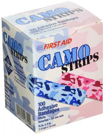 American White Cross Adhesive Bandages — 0.75 x 3 Inch / Blue/Pink Camo / Box (100)